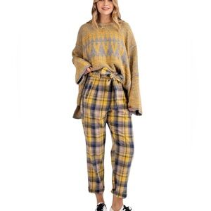 NWT- Easel Plaid Yellow and Blue Women's Pants Size Medium